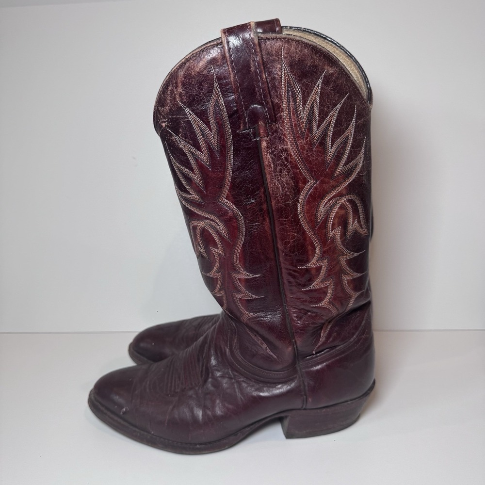 J. Chisholm Vintage Leather Cowboy Boots Western Oxblood Burgundy Men's 9.5 EE